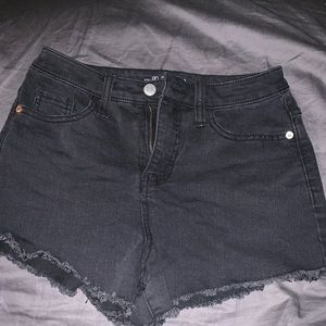 High waisted black denim shorts
